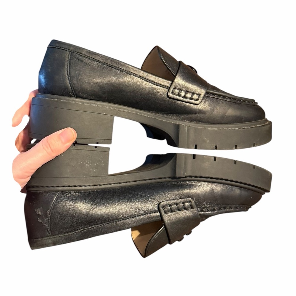 Coach Black Leah Leather Platform Loafers Slip-On Shoes Size 6.5 Logo Chunky Y2K - Picture 9 of 12